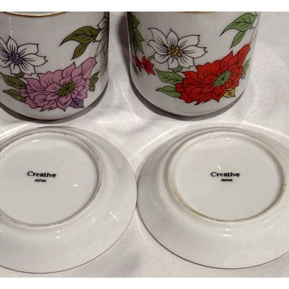 Vintage Creative Japan Porcelain Mugs & Saucers Set of 4 – Floral Mix, Gold Rim, - Picture 5 of 10